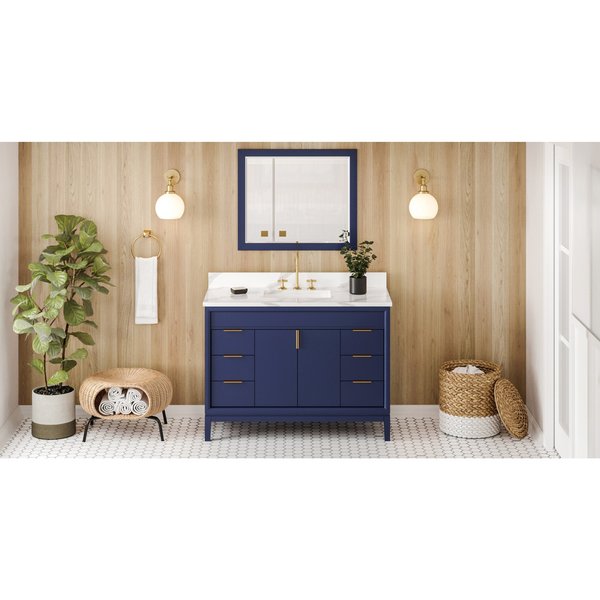 Jeffrey Alexander 48In. Hale Blue Theodora Vanity, Calacatta Vienna Quartz Vanity Top, Undermount Rectangle Bowl VKITTHE48BLCQR